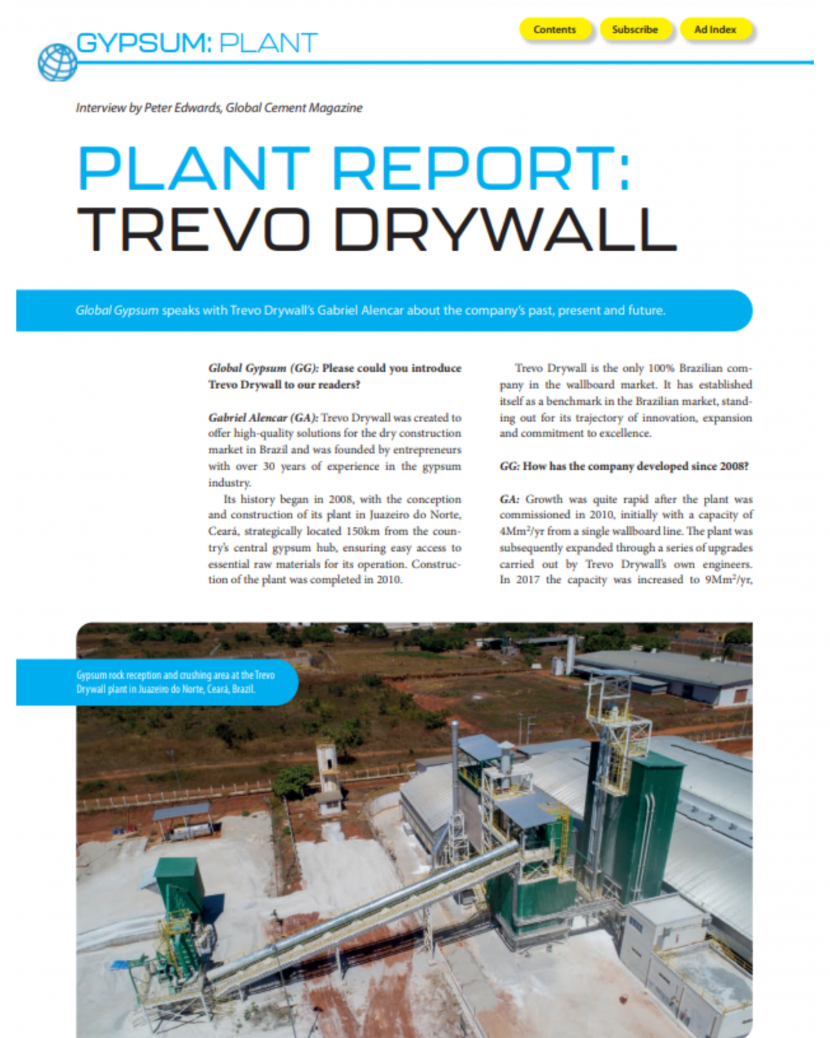 Trevo Panel Global Gypsum publica perfil da Trevo Drywall | Trevo Drywall